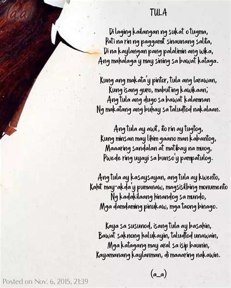 sukat ng tula|Tulang May Sukat At Tugma: +5 Halimbawa At .